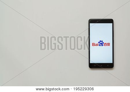 Los Angeles, USA, july 13, 2017: Baidu logo on smartphone screen on white background.