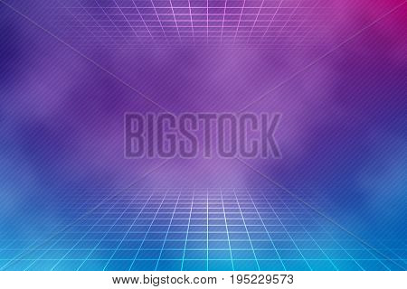 Retro neon background in pink and blue colors with smoke texture. Vector illustration in 80s style.