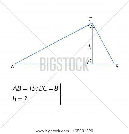 Vector illustration of a geometrical problem for finding the altitude drawn to the hypotenuse