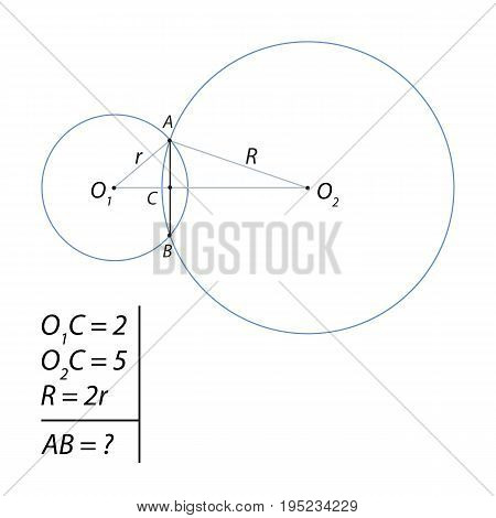 Task for calculating the total chord between two circles of different diameters