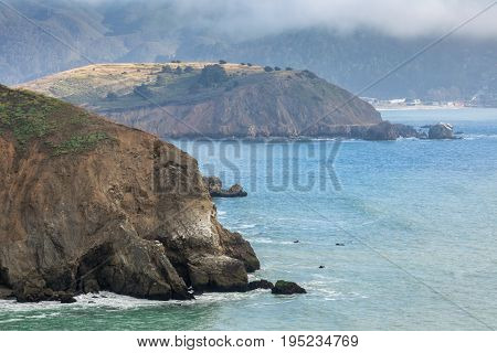 Mori Point in Fog. Pacifica, San Mateo County, California, USA.