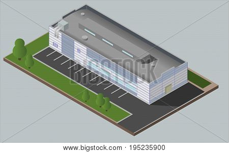 Warehouse Industrial area with seating for loading and unloading, shipping and delivery, transportation and building. Isolated vector 3D isometric concept