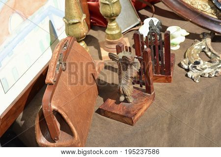For sale in an antique banquet some vintage collectables