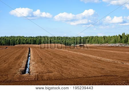 Bog And The Field On Which The Production Is Carried Out In Black Peat Mining