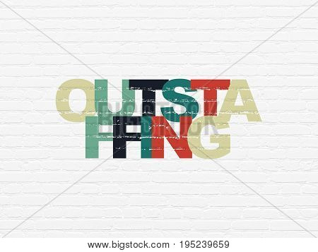 Finance concept: Painted multicolor text Outstaffing on White Brick wall background