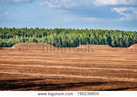 Bog And The Field On Which The Production Is Carried Out In Black Peat Mining