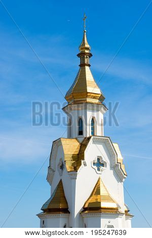 Golden domes of the church against the sky