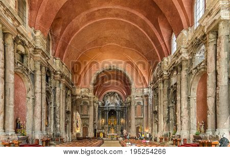 LISBON,PORTUGAL - MAY 18,2017 - Interior of Church Sao Domingo in Lisbon. Lisbon is the capital of Portugal.