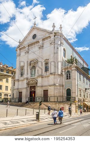 LISBON,PORTUGAL - MAY 18,2017 - Church of Sao Nicolau in the streets of Lisbon . Lisbon is the capital of Portugal.