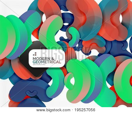 Abstract color geometric round shapes on white - elements with shadow, colorful composition