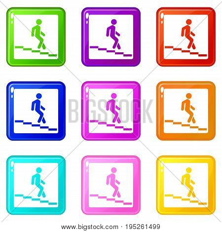 Underpass road sign icons of 9 color set isolated vector illustration