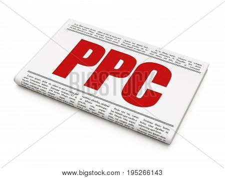 Advertising concept: newspaper headline PPC on White background, 3D rendering