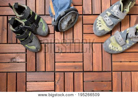 all bouldering gear you need on wooden floor