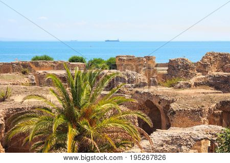 Ancient ruins of Carthage and Mediterranean Sea, Tunisia