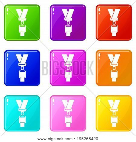 Safety belt icons of 9 color set isolated vector illustration