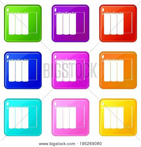 Rolls of paper icons of 9 color set isolated vector illustration