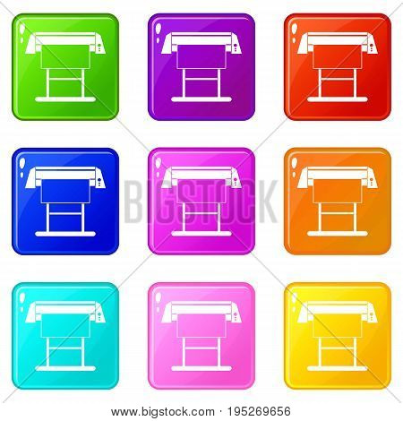 Large format inkjet printer icons of 9 color set isolated vector illustration