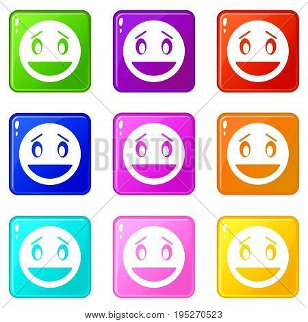 Confused emoticons of 9 color set isolated vector illustration