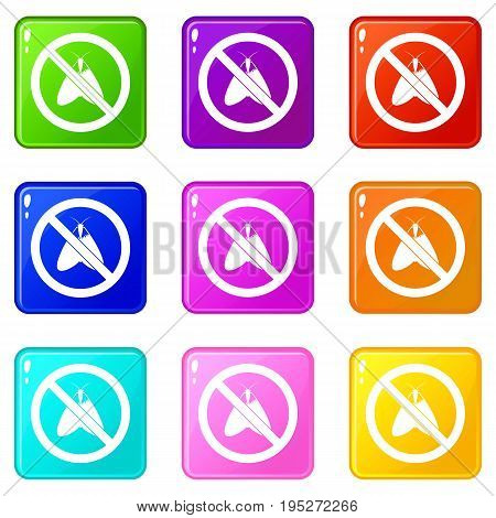 No moth sign icons of 9 color set isolated vector illustration