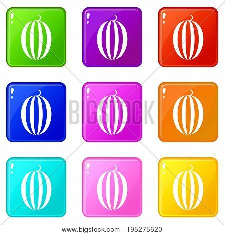 Striped melon icons of 9 color set isolated vector illustration
