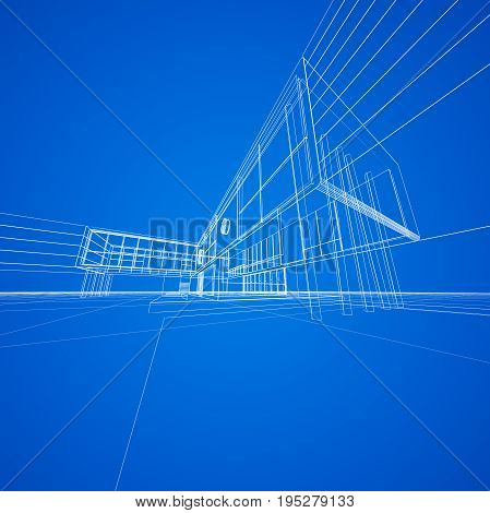 Concept blueprint on blue. My design and 3d model