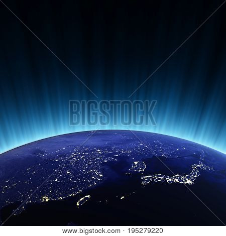 China and Japan. Maps from NASA imagery