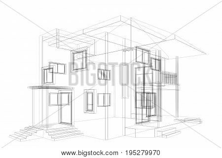 Cottage blueprint. Building design and 3d model my own