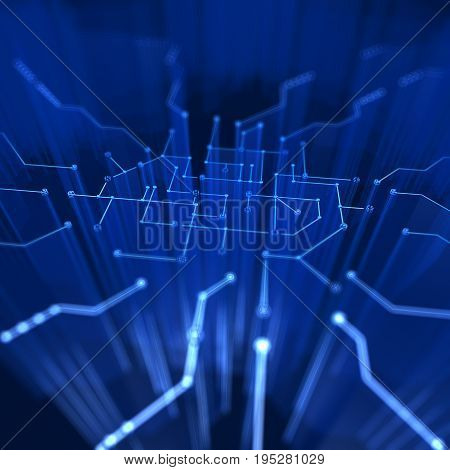 Digital microcircuit. Technology 3d render graphic background