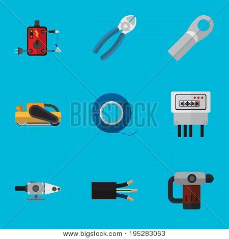 Set Of 9 Editable Electric Icons. Includes Symbols Such As Sandblast, Electric, Nipper. Can Be Used For Web, Mobile, UI And Infographic Design.