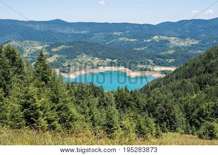 Beautiful Lake Zaovine In Tara Mountain Panoramic View
