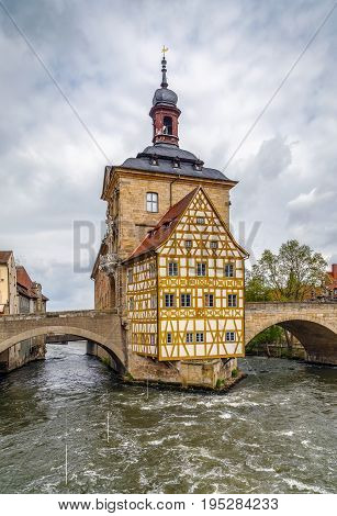 Old town hall (Altes Rathaus)(1386) built in the middle of the Regnitz river accessible by two bridges Germany