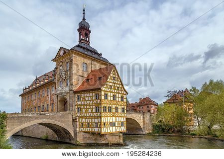 Old town hall (Altes Rathaus)(1386) built in the middle of the Regnitz river accessible by two bridges Germany
