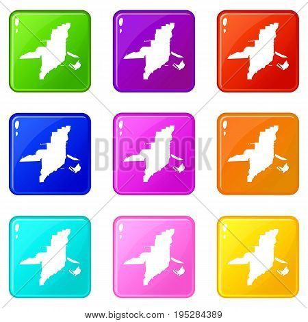 Florida map icons of 9 color set isolated vector illustration