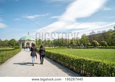 Munich, Germany - 21 April 2017 : People Walking In Hofgarten, Garden In The Center Of Munich Which