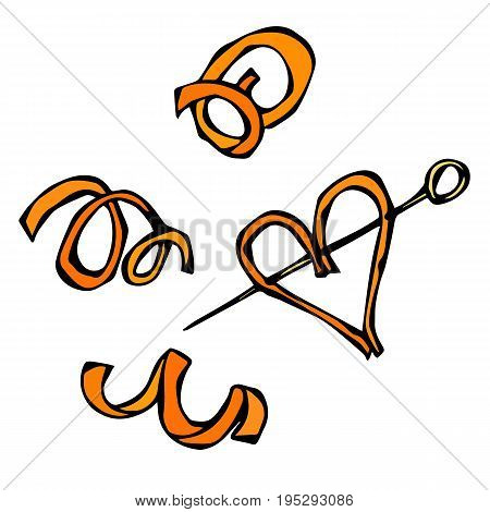 Orange Peel Spiral. Realistic Hand Drawn Doodle Style Sketch. Vector Illustration Isolated On a White Background.