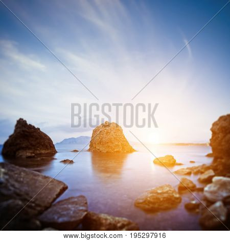 Scaur and sunrise. Long exposure shot outdoor landscape