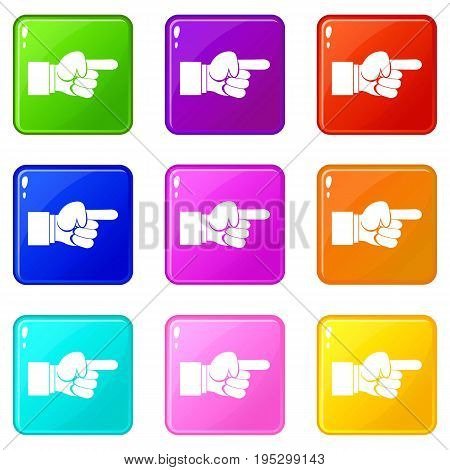 Pointing hand gesture icons of 9 color set isolated vector illustration