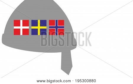 Illustration of Scandinavia. Vikings concept. Nordics countries. Helmet shape. White background