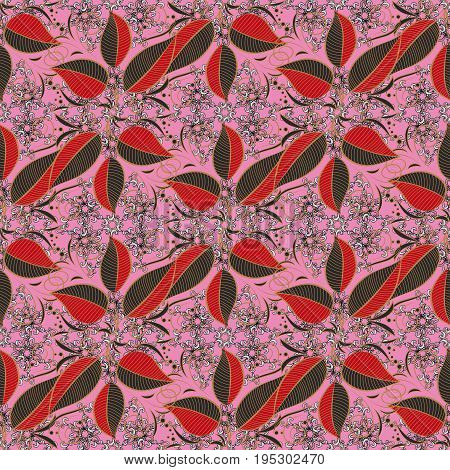 Floral hand drawn seamless pattern. Modern flourish vector background sketch illustration with vintage line art tracery paisley leaves leafy ornaments.