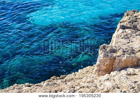Blue sea and stony shore. Cyprus. Ayia Napa