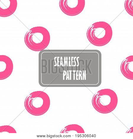 Seamless Pink Dots, Seamless Hand Drawn Circles. Geo, Geometric Pattern With Abstract Ring In Pink.