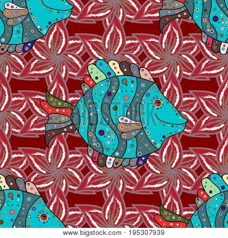 Reaver fishes on colored background. Exotic fish. Seamless pattern with tropical fish. Vector illustration.