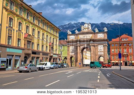 Triumphal Arch And Maria Theresa Street View In Innsbruck