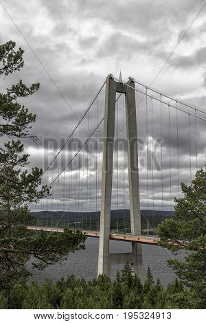 The High Coast Bride in Sweden with a cloudy sky.