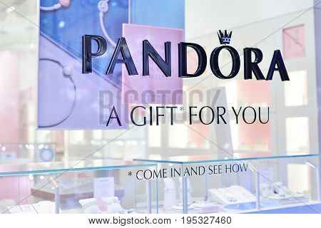 VERONA ITALY - MAY 2017: A PANDORA jewelery shop. Founded in 1982 with HQ in Copenhagen PANDORA employs over 6200 people and is sold in more than 70 countries.