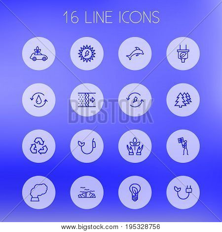 Set Of 16 Atmosphere Outline Icons Set.Collection Of Water, Air, Afforestation And Other Elements.