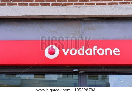 VERONA ITALY - MAY 2017: Vodafone logo. Vodafone Group is a British telecommunications company headquartered in London.
