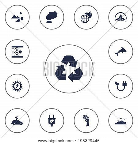 Set Of 13 Bio Icons Set.Collection Of Leaf, Rubbish, Volunteer And Other Elements.