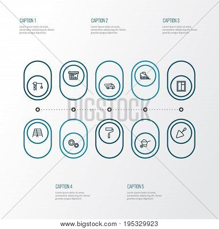 Construction Outline Icons Set. Collection Of Gear, Color Can, Stepladder And Other Elements. Also Includes Symbols Such As Can, Truck, Gear.