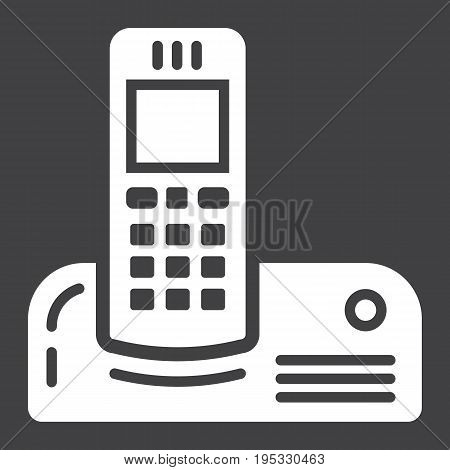 Wireless telephone solid icon, household and appliance, vector graphics, a filled pattern on a black background, eps 10.
